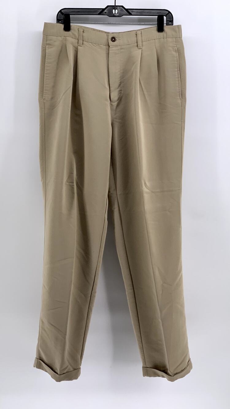 CHAPS RALPH LAUREN Men's Tan Pleated Regular Fit Cuffed Pants SZ 34
